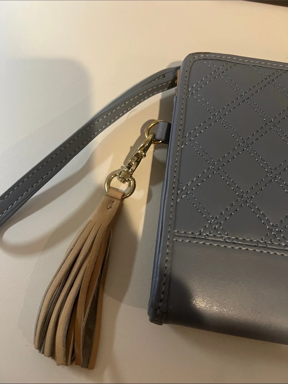 Spartina 449 Quilted Light Blue Wristlet Clutch with Beige Tassel